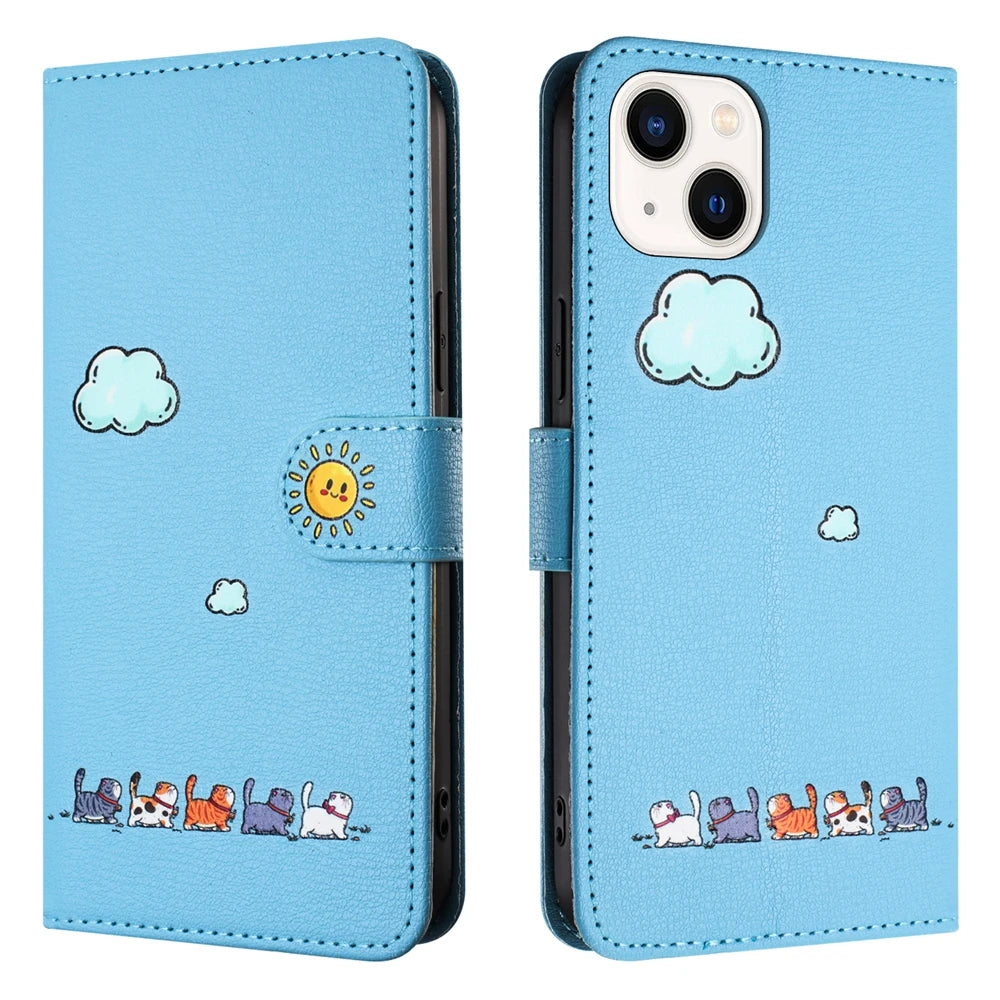 Cute Cats Leather Wallet Flip Case for iPhone 16 15 16 14 11 12 13 Pro Max Mini Apple 6 7 8 SE X XR XS Cas,Card Holder, Shockproof, Stand, Magnetic Closuree