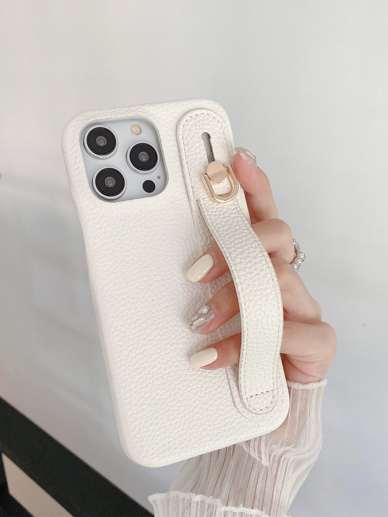 Lichee Pattern Wrist Strap Leather Case For iPhone Cover