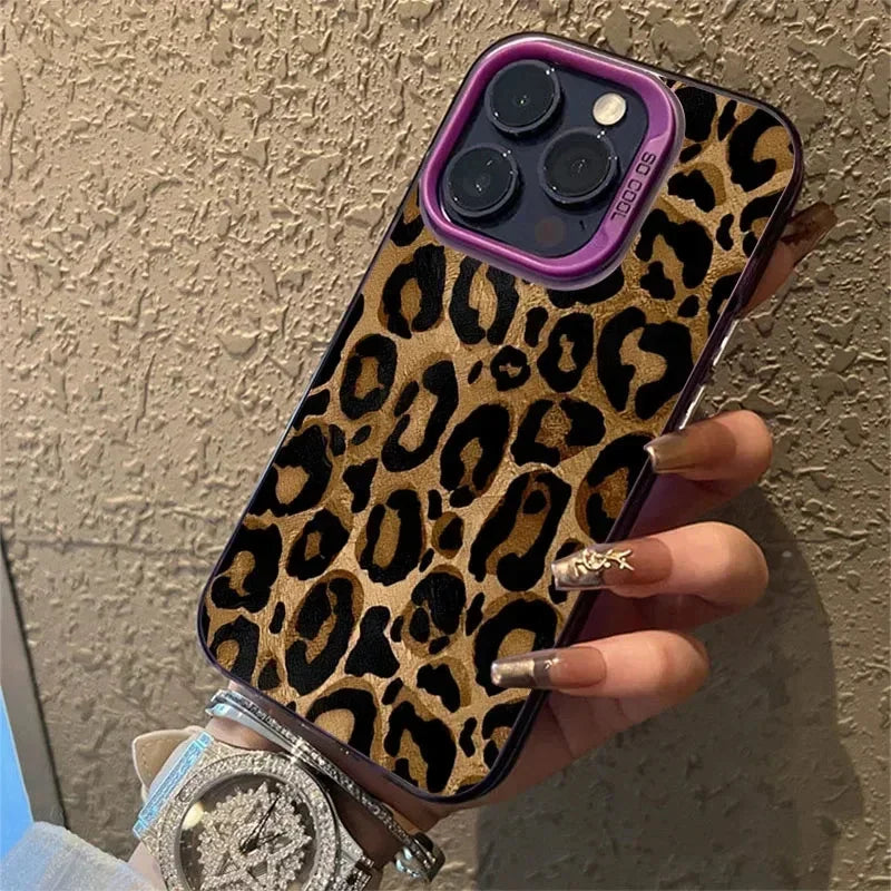 Brown Leopard Electroplate Silver Phone Case For iPhone