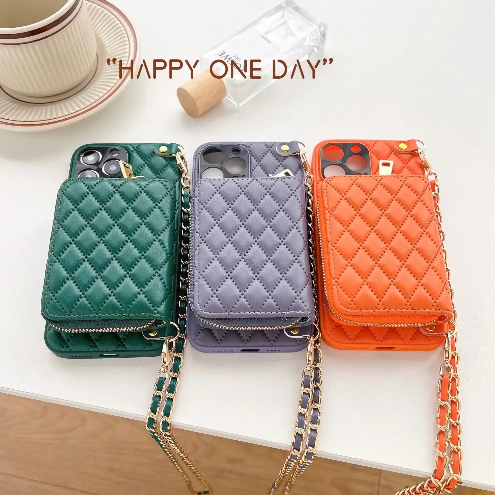 Crossbody Lanyard Strap Bag Phone Case for IPhone | Zipper Wallet Card Slot Holder Chain PU Leather Cover