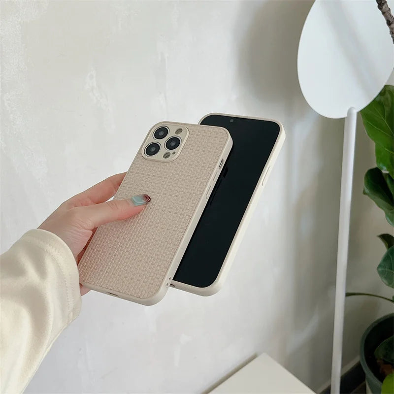 Grid Cloth Woven Phone Case For iPhone Soft Cover