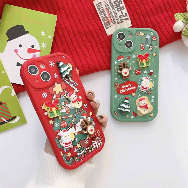 Cute 3D Cartoon Santa Claus Elk Snowman Phone Case For iPhone