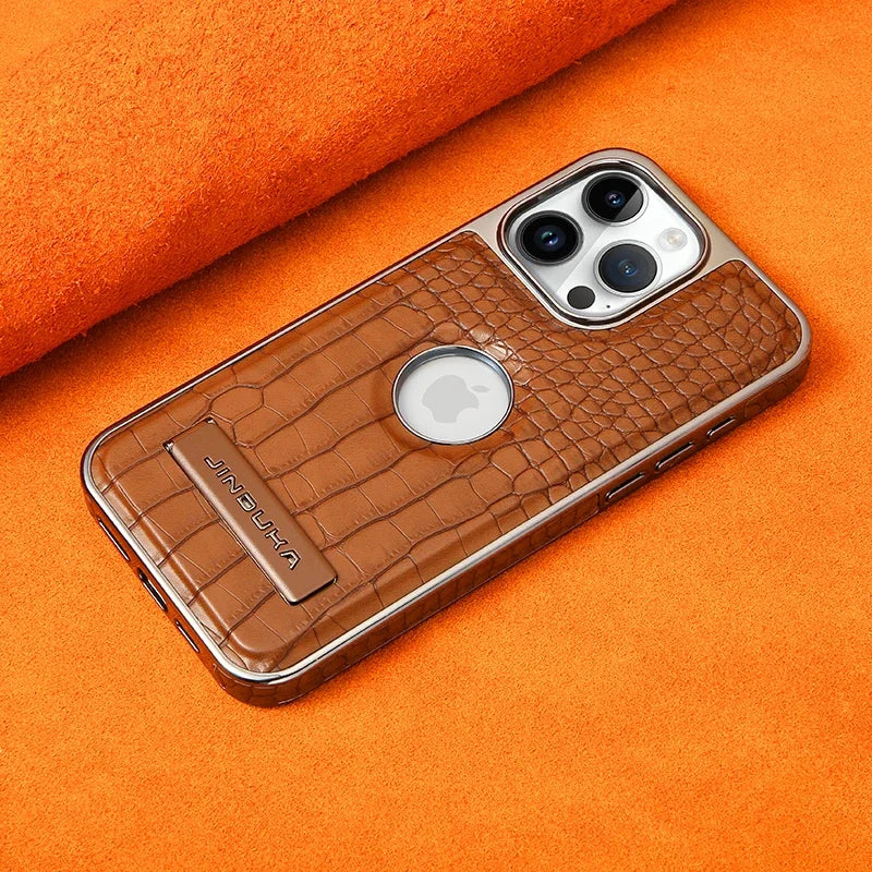 Crocodile Pattern Leather invisible Kickstand Magnetic Case For iPhone Wireless Charging for Magsafe