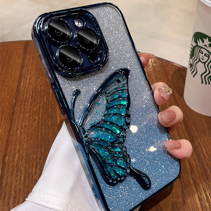 Plating Bumper Flash Glitter Butterfly Phone Case For iPhone Lens Protector Cover