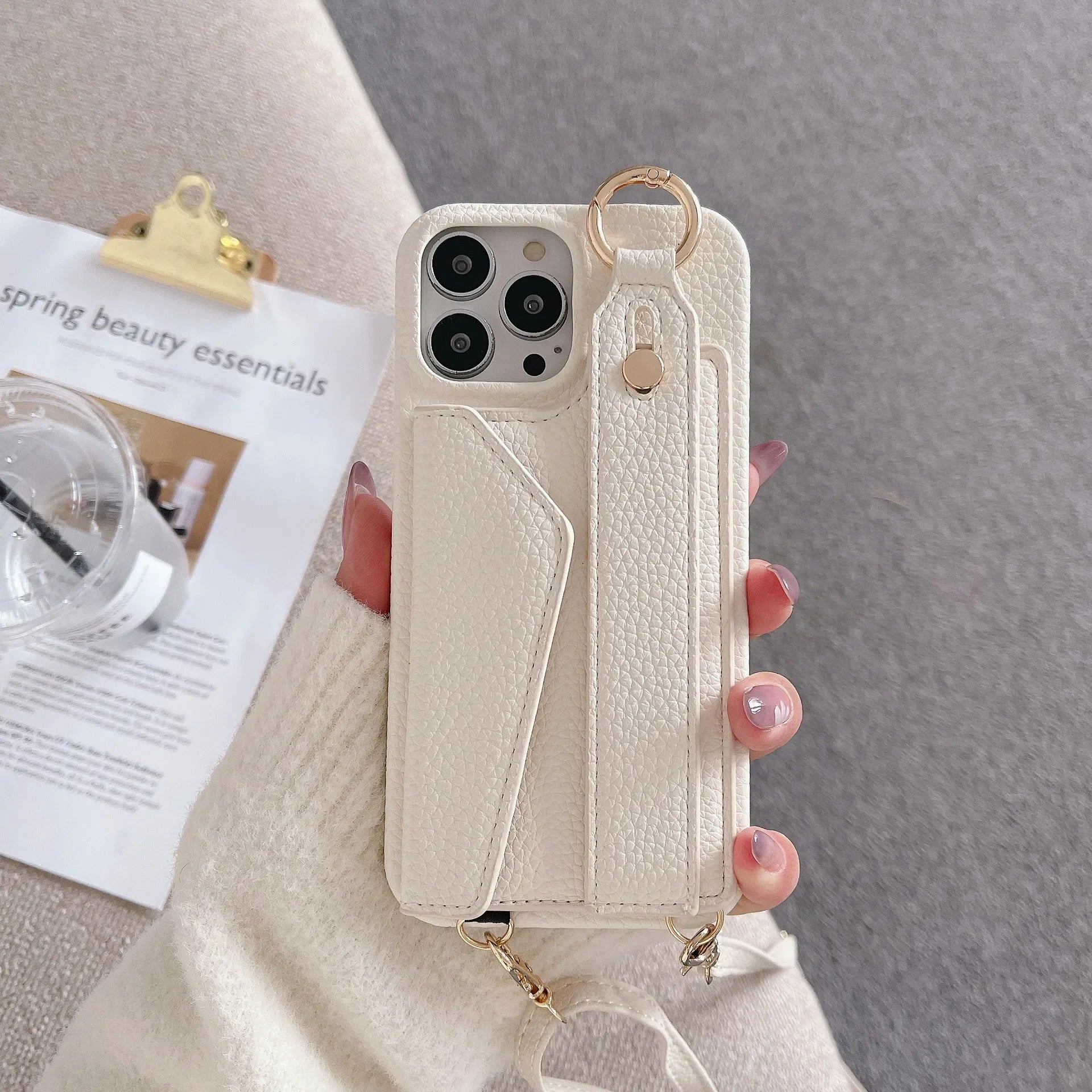 Ring Crossbody Wrist Strap Wallet Leather Cover for IPhone 16 15 14 13 12 11 Pro Max Phone Case with Card Slot Holder Lanyard