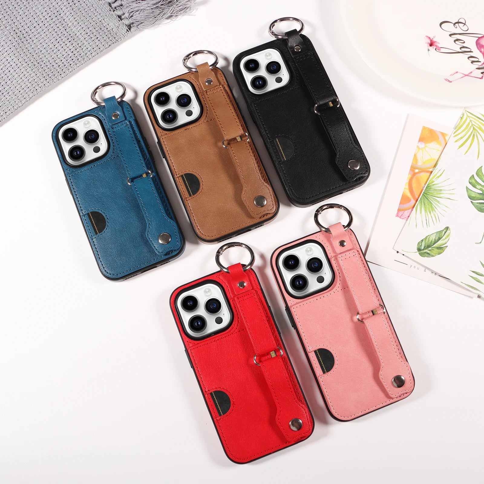 Wristband Ring Holder Cards Solt Wallet Leather Case For iPhone Pocket Bag Kickstand Cover