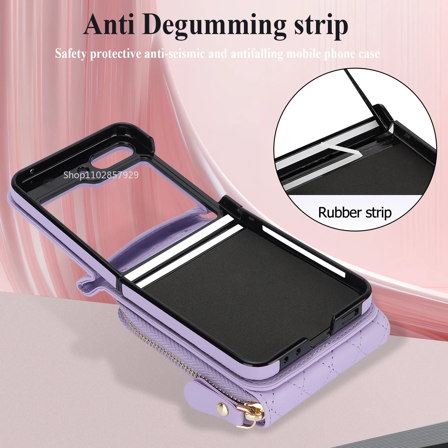 For Samsung Galaxy Z Flip 6 5 4 3 Case Crossbody Lanyard Leather Zipper Wallet Cards Slot Strap Holder Folding Shockproof Cover