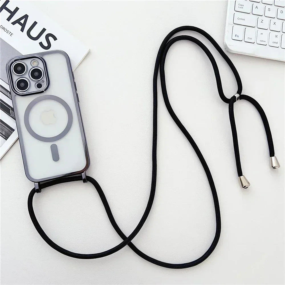 Crossboby Lanyard Clear Phone Case For iPhone Magsafe Magnetic Rope Strap Cover