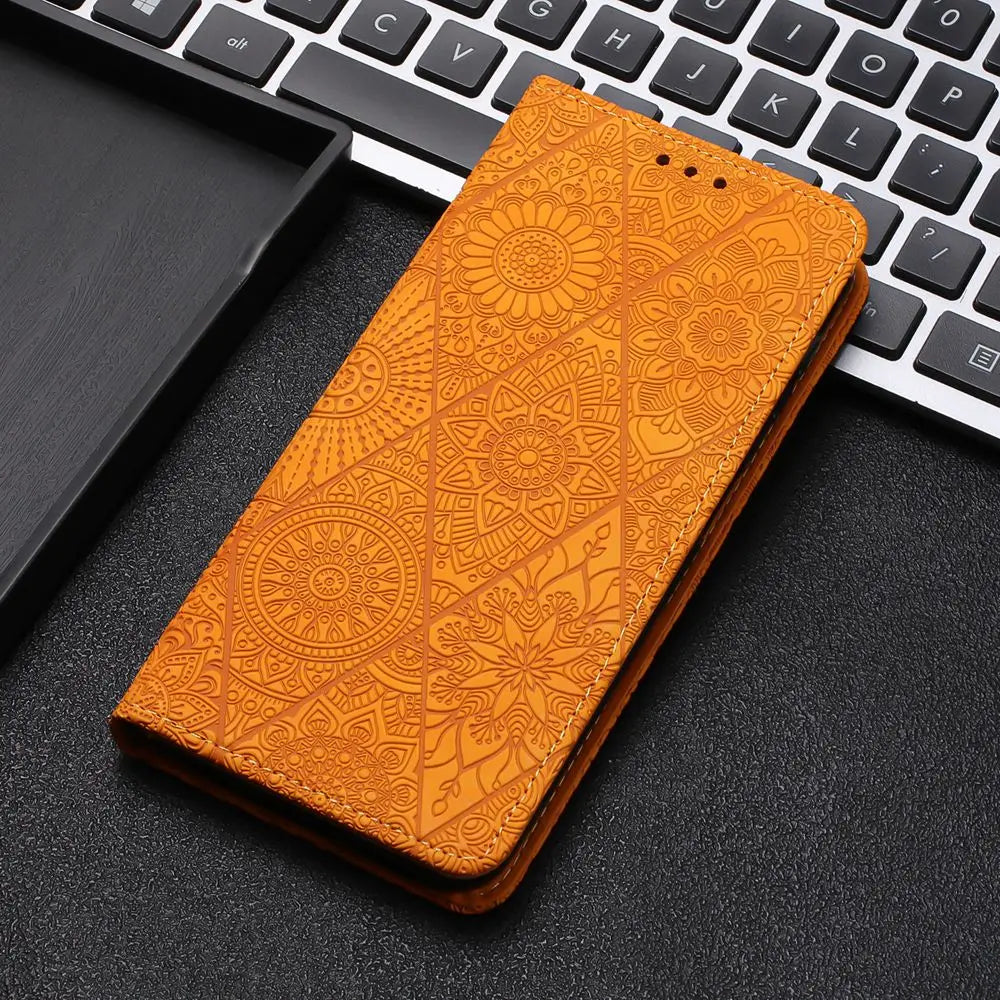 Flower Leather Wallet Flip Phone Case for iPhone 16 15 14 13 12 11 Pro Max Plus Mini X XR – Card Holder, Shockproof, Stand, Magnetic Closure