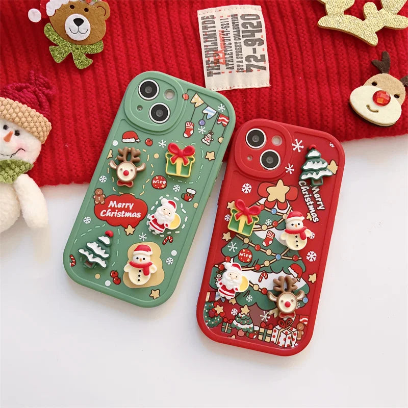 Cute 3D Cartoon Santa Claus Elk Snowman Phone Case For iPhone