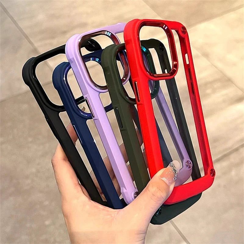 Luxury Clea Heavy Duty Shockproof Case for iPhone 16 15 14 13 12 11 Pro Max 16 Plus Silicone Bumper Transparent Hard Back Cover