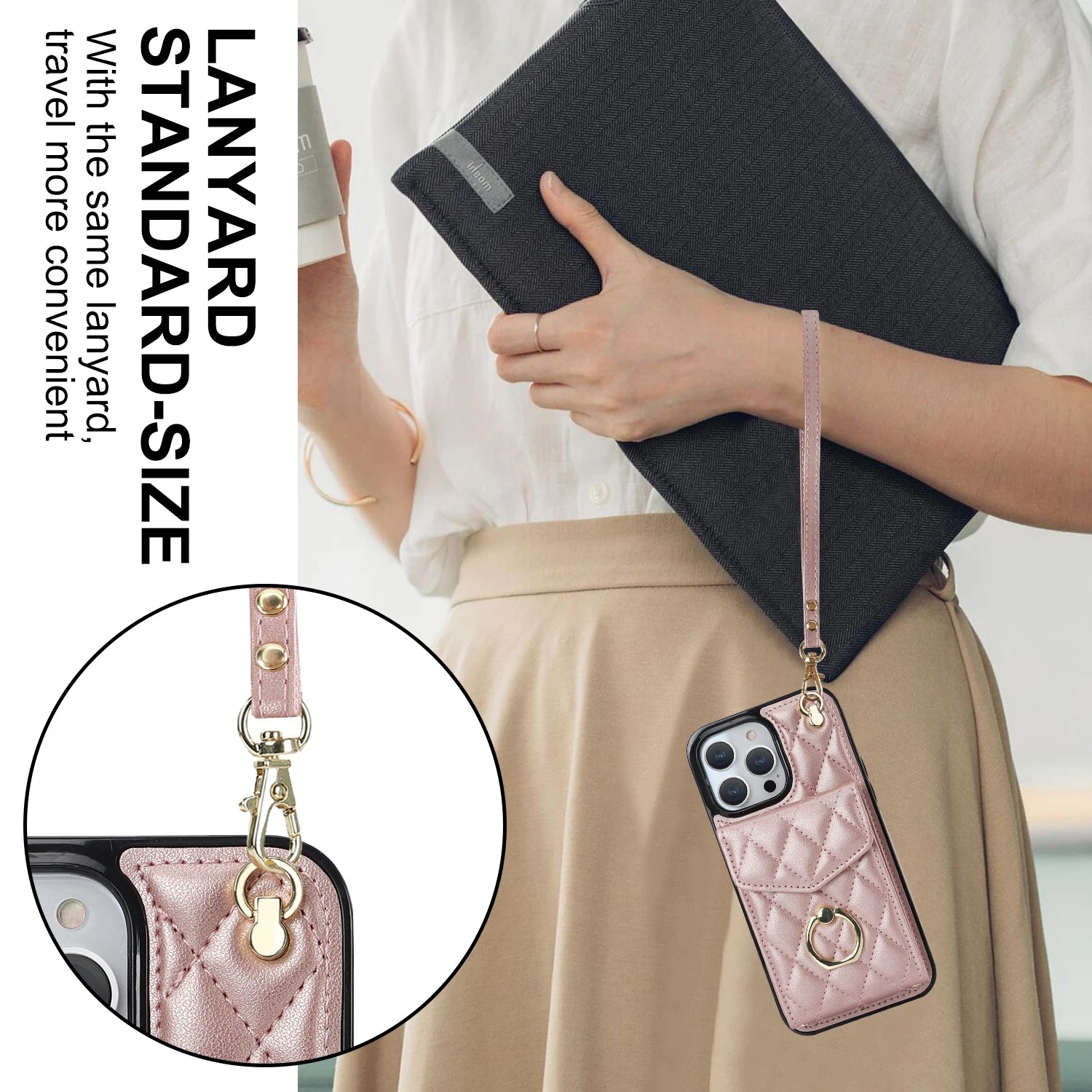 Luxury Leather Wallet Crossbody Phone Case for iPhone Multi Card Slot Lanyard Ring Holder Cover