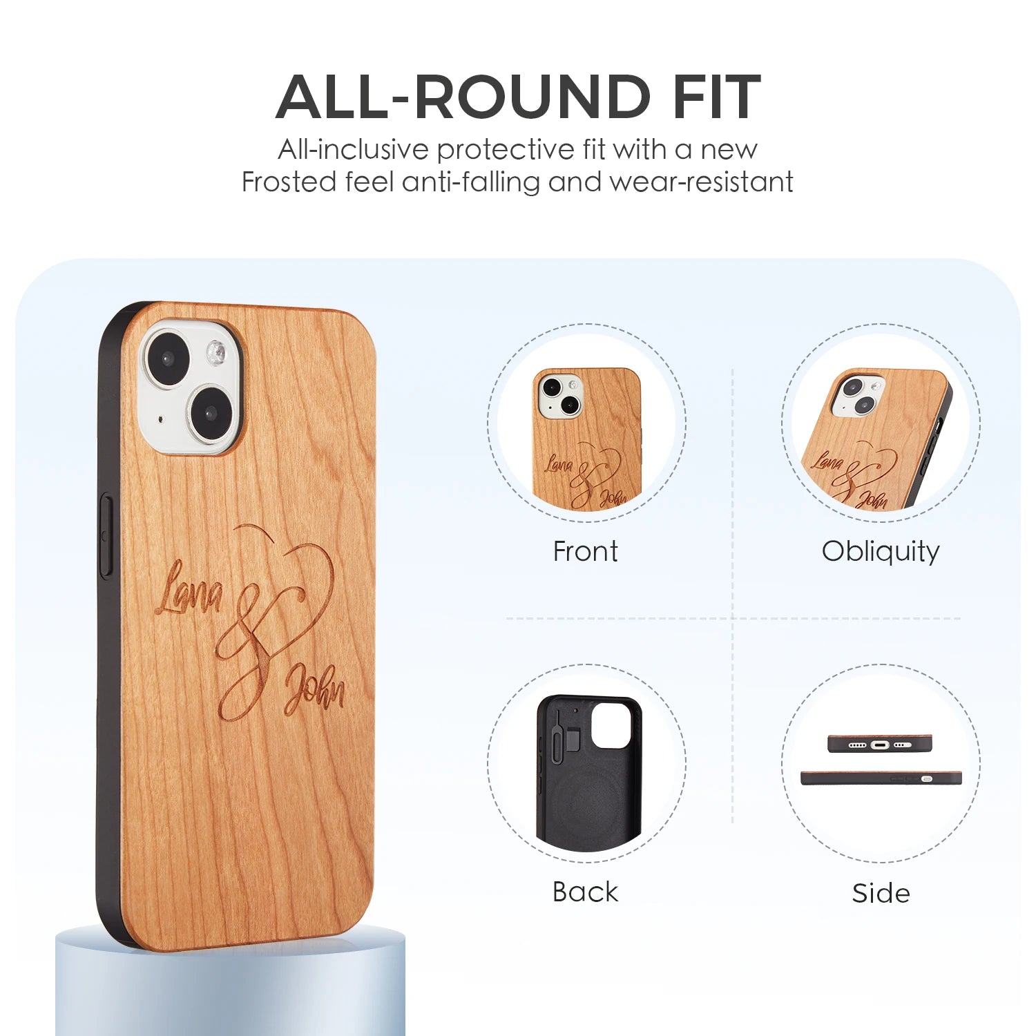 Personalized Custom Text Name Real Wood Phone Case For iPhone 15-12 Cherry Walnut Wooden Cover