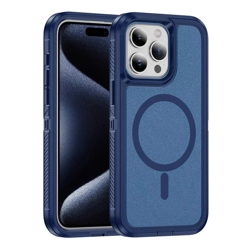 Matte Anti-slip Rugged Armor magnetic phone case for iPhone magsafe charging shockproof Hybrid hard cover