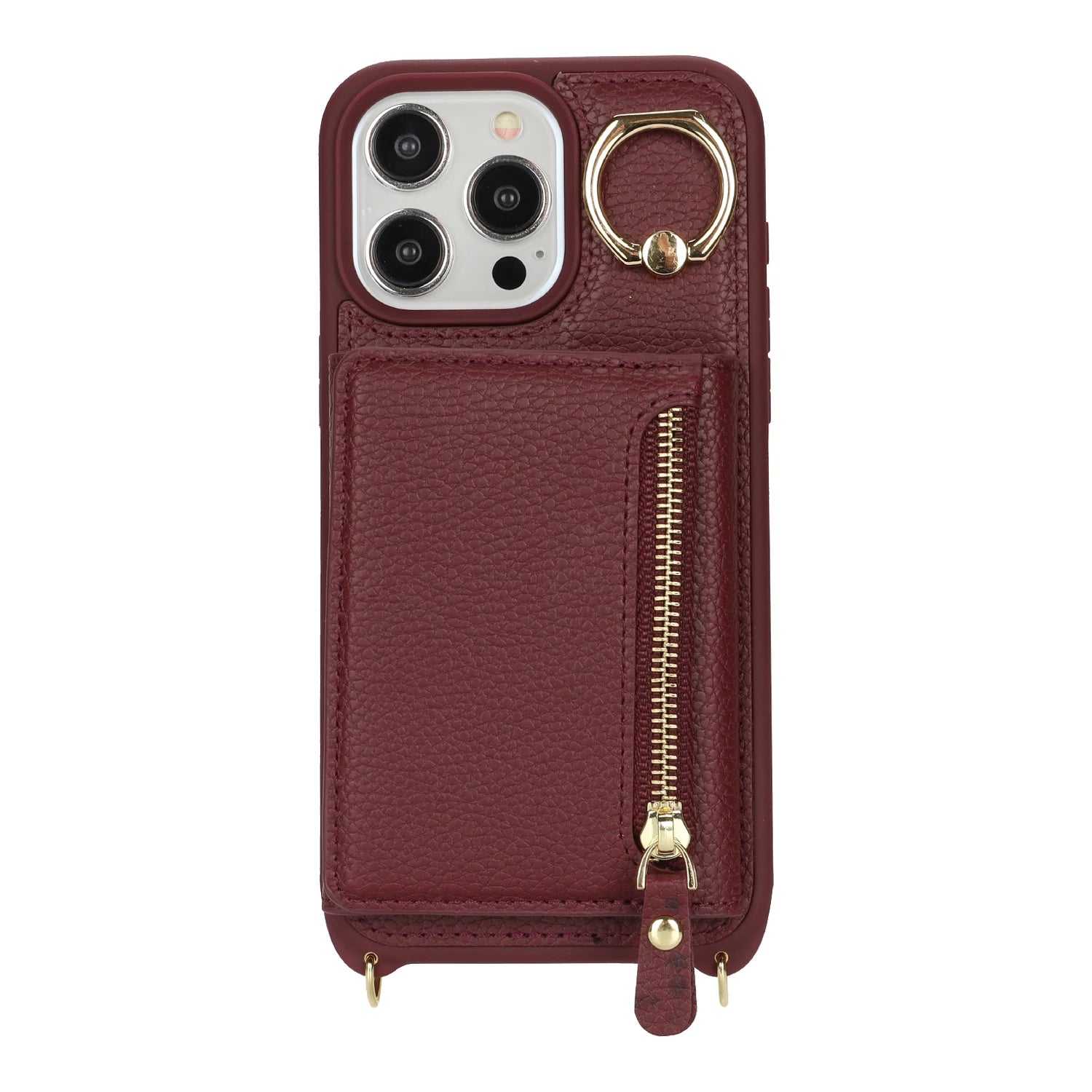 Leather Phone Wallet Case For Iphone Protective Leather Cover Ring Holder Zipper Cards Holder