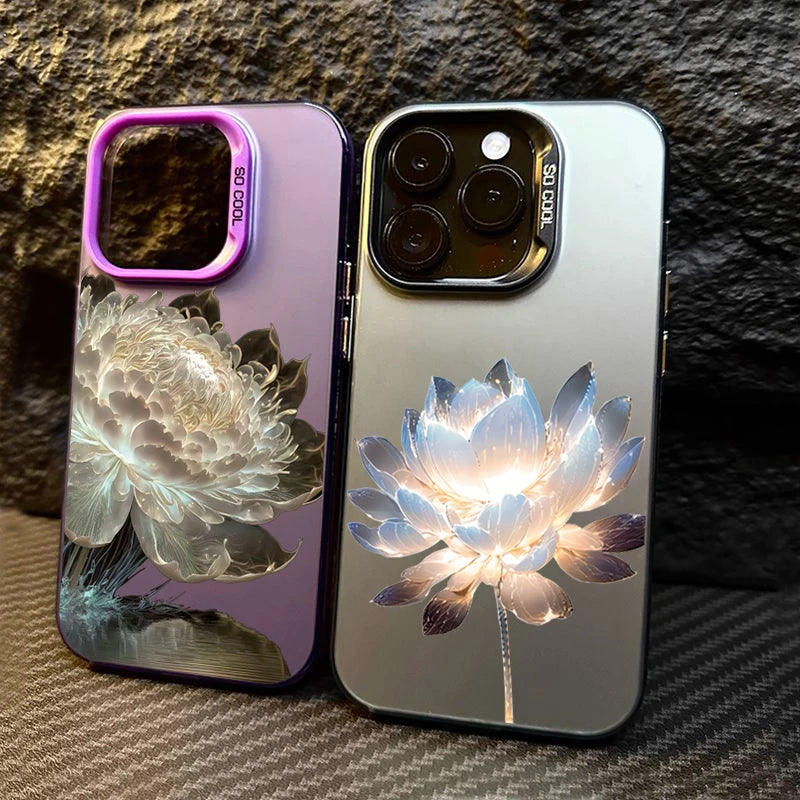 Lotus Flower Anti-drop Armour Case For iPhone Lens protect plating Cover