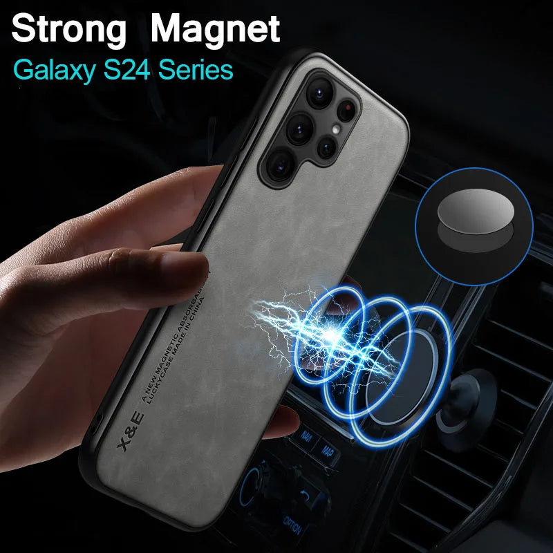 Magnetic Leather Case for Samsung Galaxy S Series Car Magnet Full Cover Coque