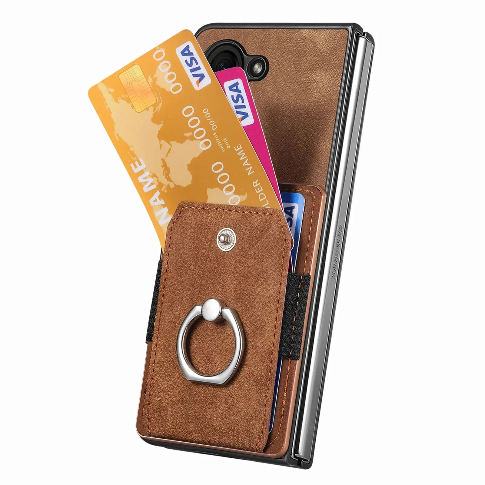 Vertical Cards Solt Ring Holder Leather Wallet Case for Samsung Z Fold 4 5 6 Thin Bag Anti Drop Magnetic Cover