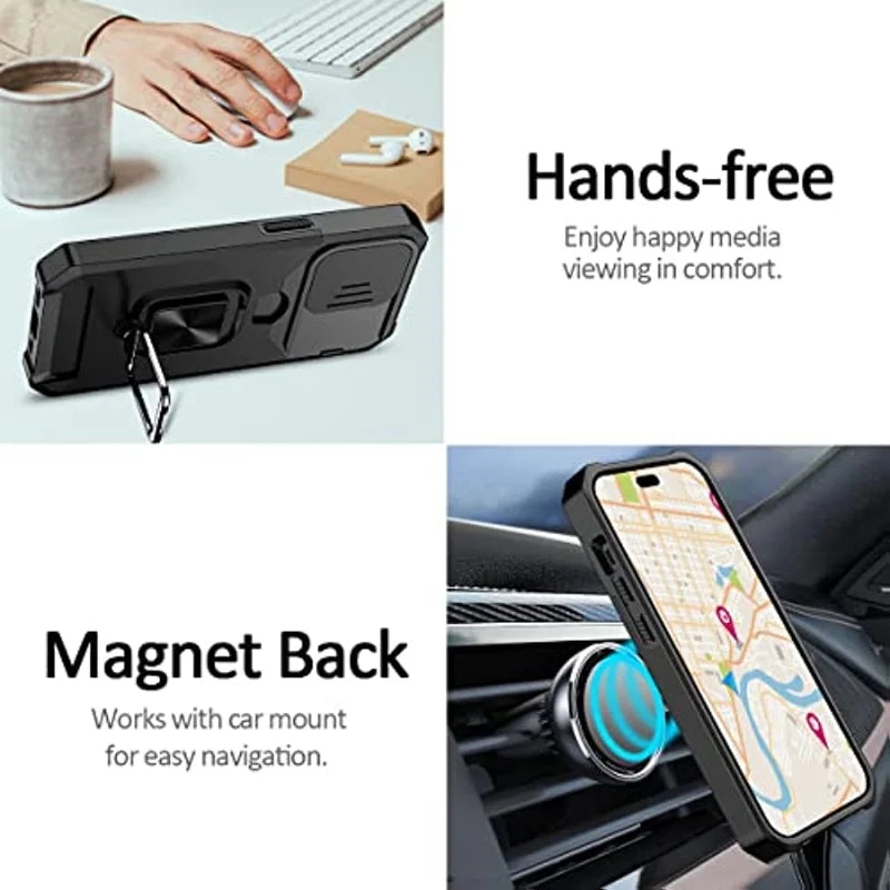 Magnetic 360 ° Bracket Sliding Window Phone Case With Hidden Card Slot For iPhone