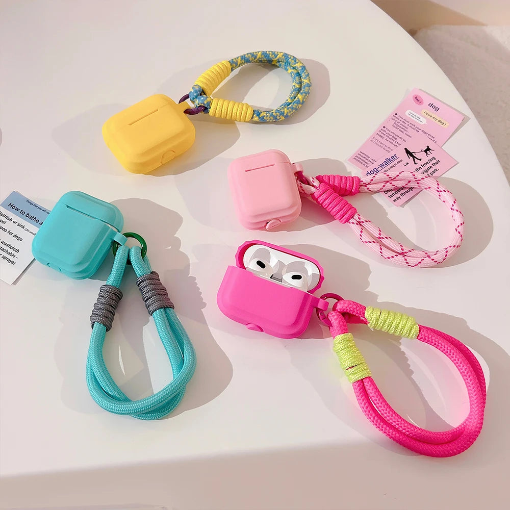 Soft Silicone Case For Airpods With Anti-lost Lanyard Headphone Accessories