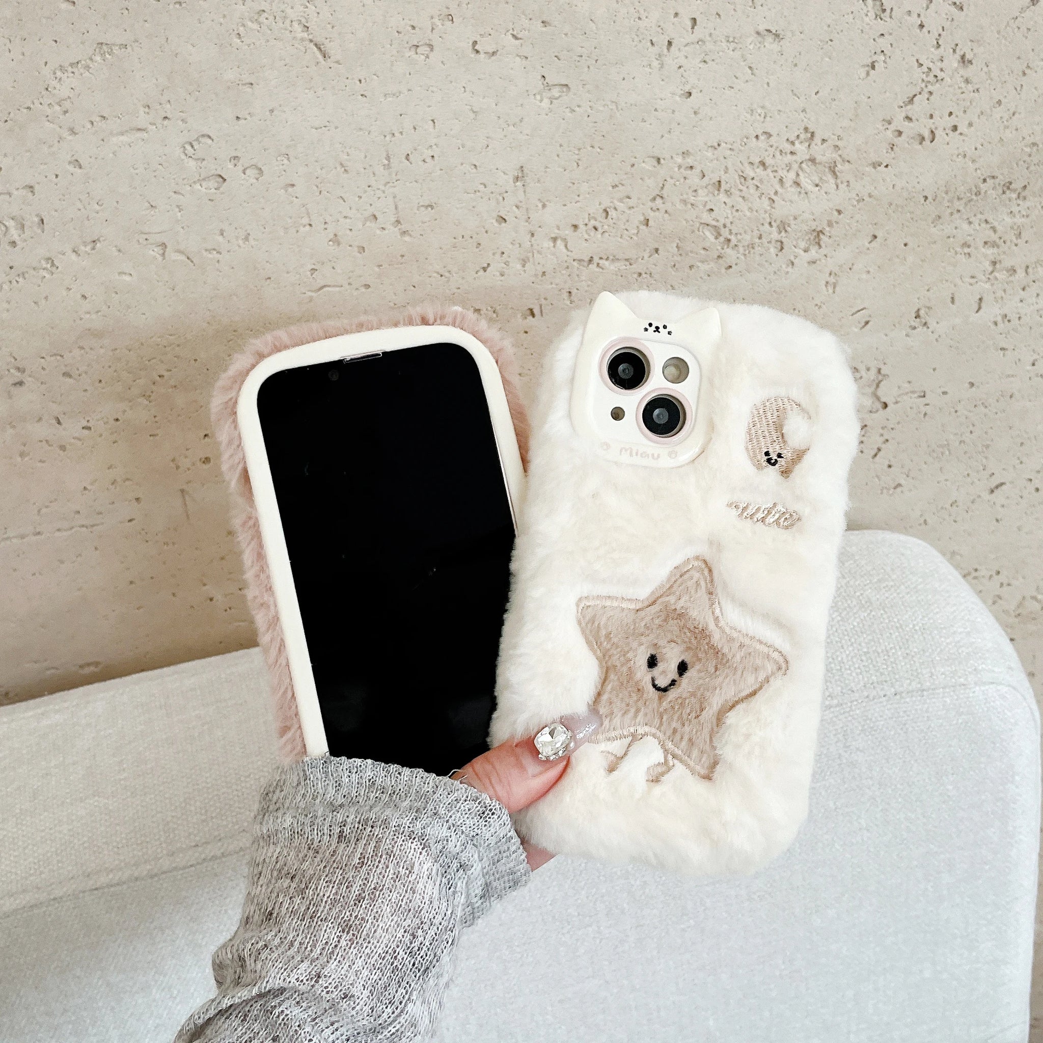 Cute Cartoon Plush Bunny Case For iPhone 15 16 Pro Max 11 12 13 Pro Max Anti Drop 14plus Furry Warm Fur Protective Cover