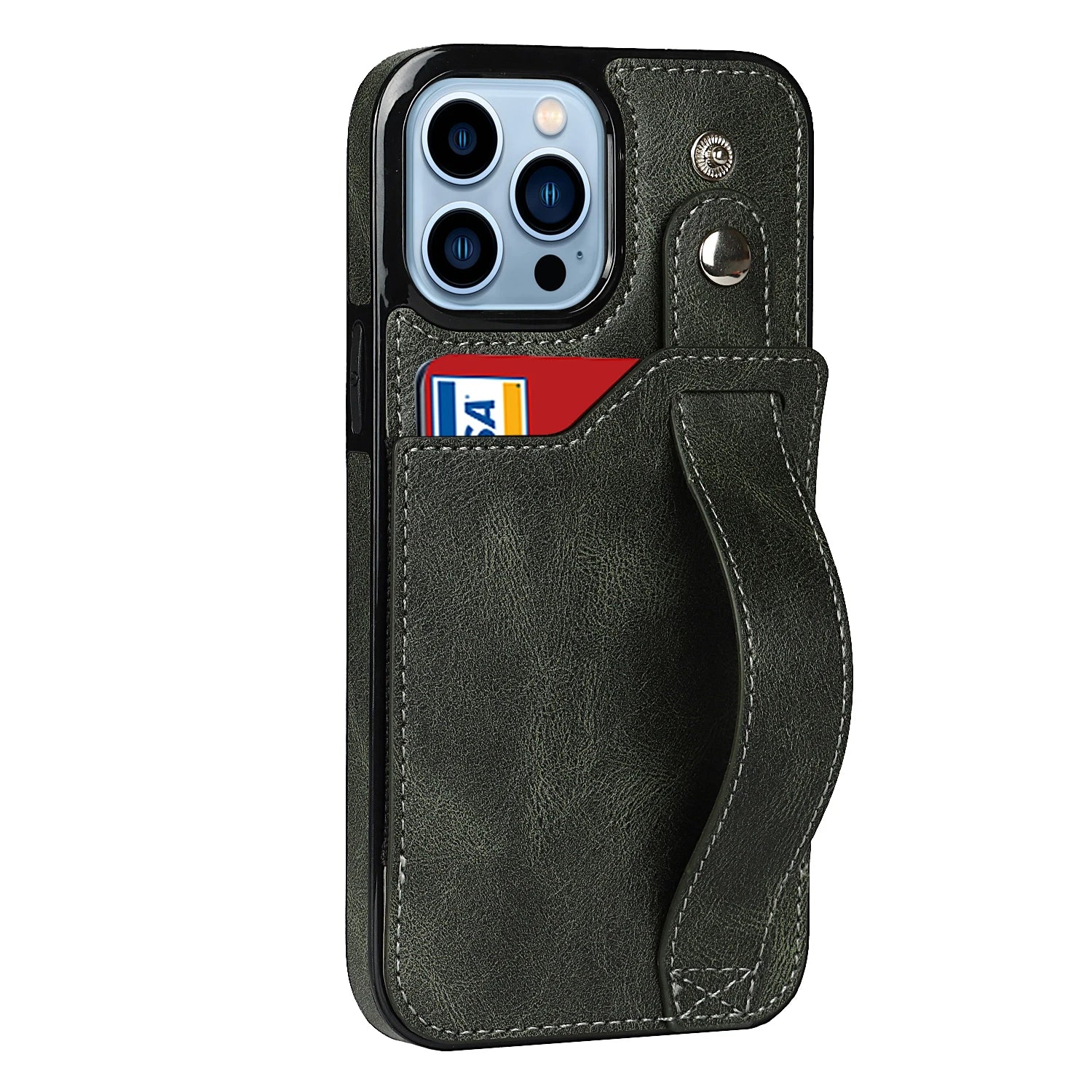 Shockproof Leather Wallet Phone Case with Cards Holder, Kickstand & Hand Strap for iPhone 16 15 14 13 12 11 Pro Max Plus