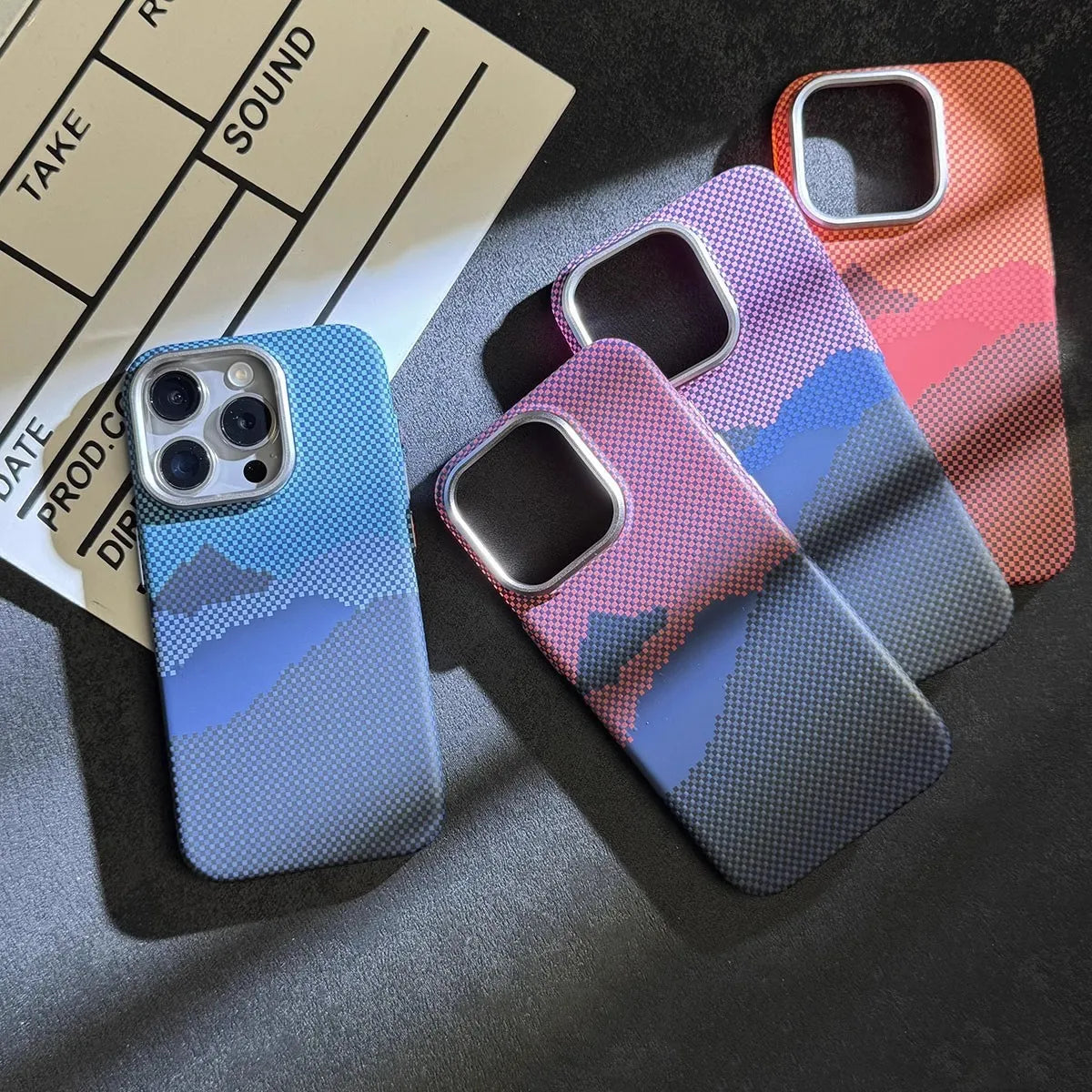 Kevlar Carbon Fiber Pattern PC Hard Phone Case, Support Magnetic Wireless Charging, For iPhone 16 15 14 13 12