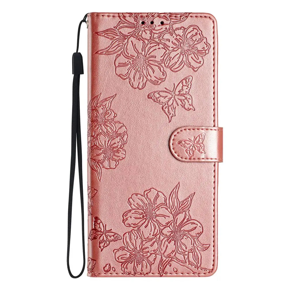 Flower & Butterfly Leather Wallet Flip Phone Case for iPhone 16 15 14 13 12 11 Pro Max Plus Mini X XR – Card Holder, Shockproof, Stand, Magnetic Closure