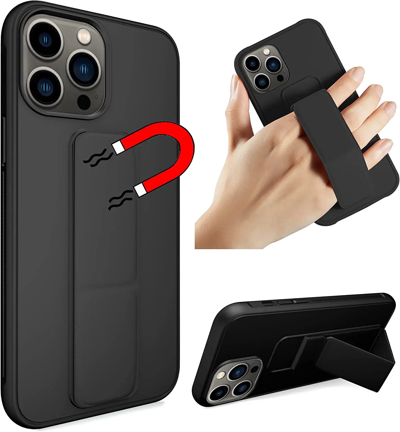 For Funda iPhone 15 Plus 14 13 12  Pro Max Case Magnetic Stand for iPhone Wrist Strap Holder Protector Case