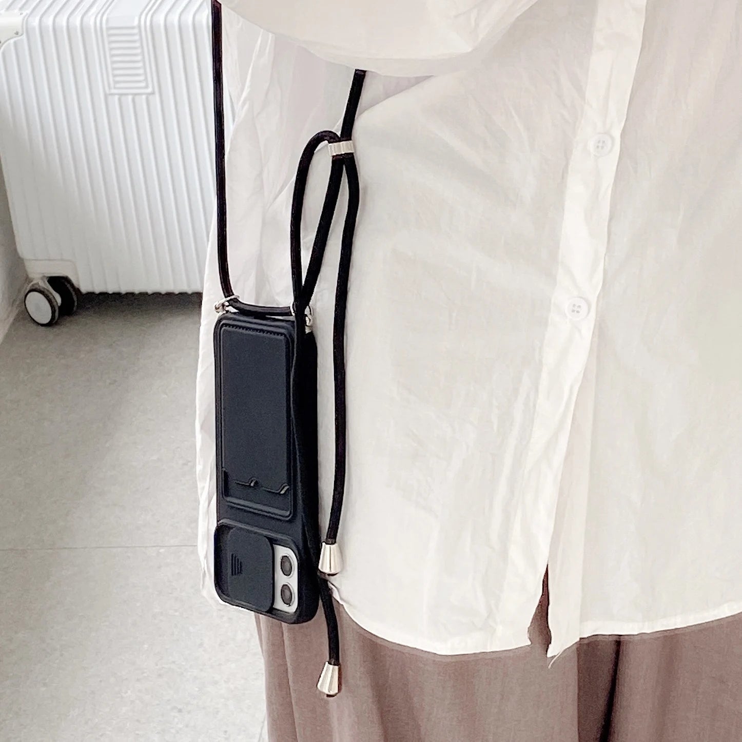 Crossbody with Card Case for IPhone Camera Push Adjustable Lanyard Strap Cover