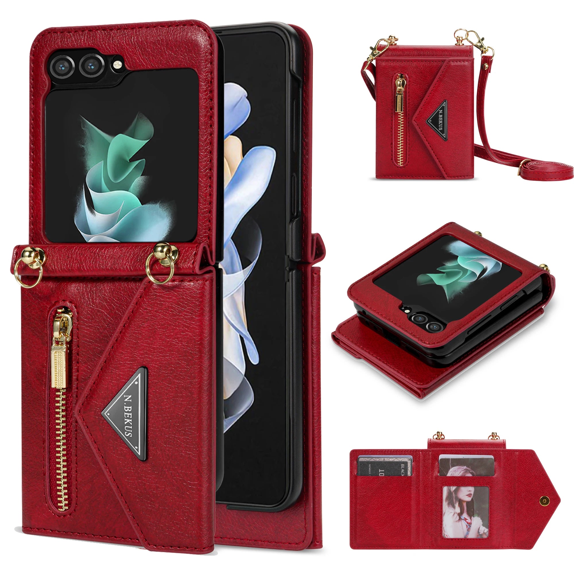 Crossbody Leather Wallet Phone Case for Samsung Galaxy Z Flip 6 5 4 3 Purse Cards Slot Holder