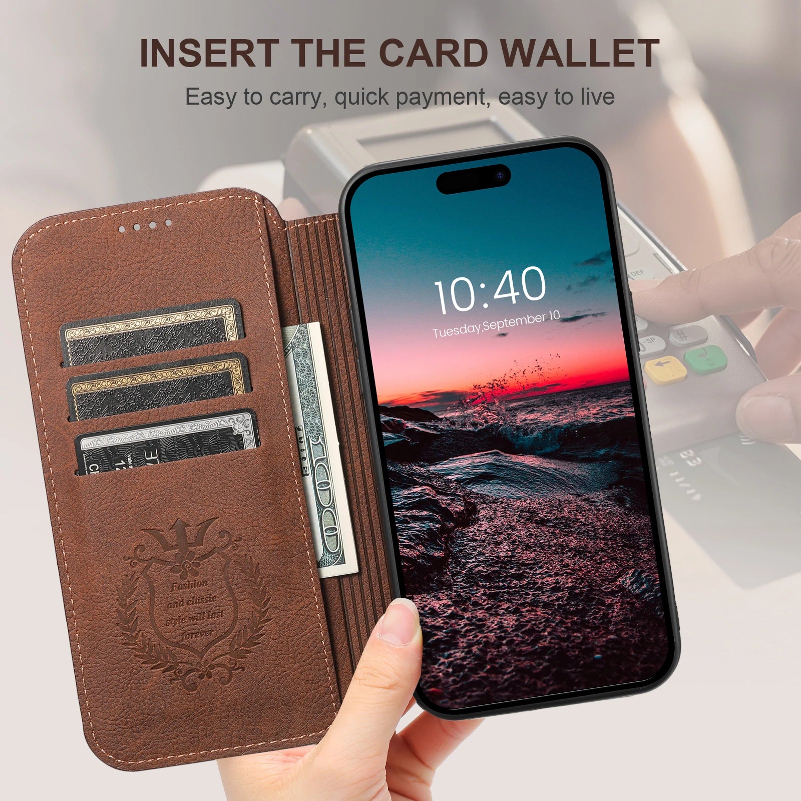 Flip Wallet Phone Case with Cards Slot Wireless Charging Case for iPhone 16 15 14 13 12 11 Pro Max Plus, Premium Leather