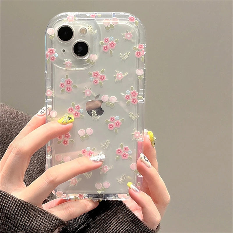 Cute Quicksand Pink Flower Holder Phone Case For iPhone Stand Floral Clear Soft Cover