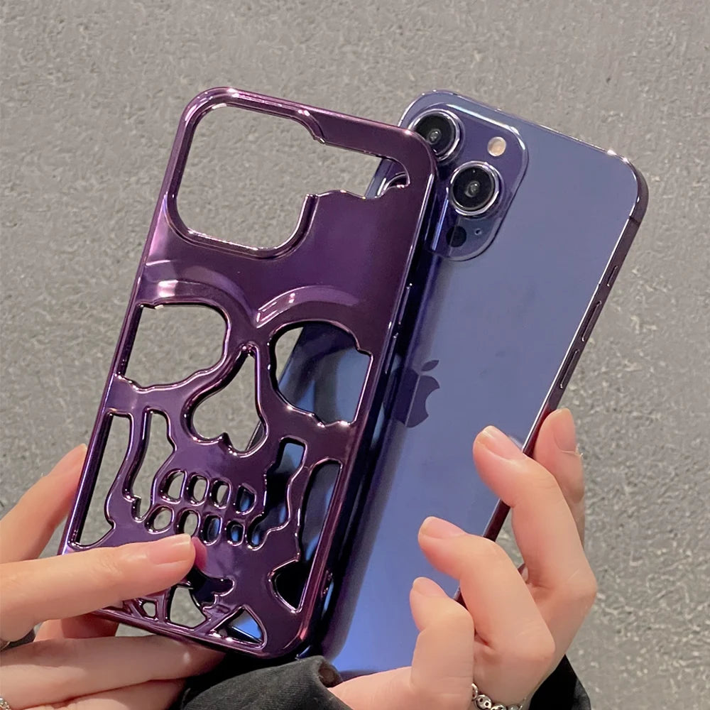 3D Hollow Skull Callous Phone Case, Luxury Plating Acrylic Shockproof Hard Cover