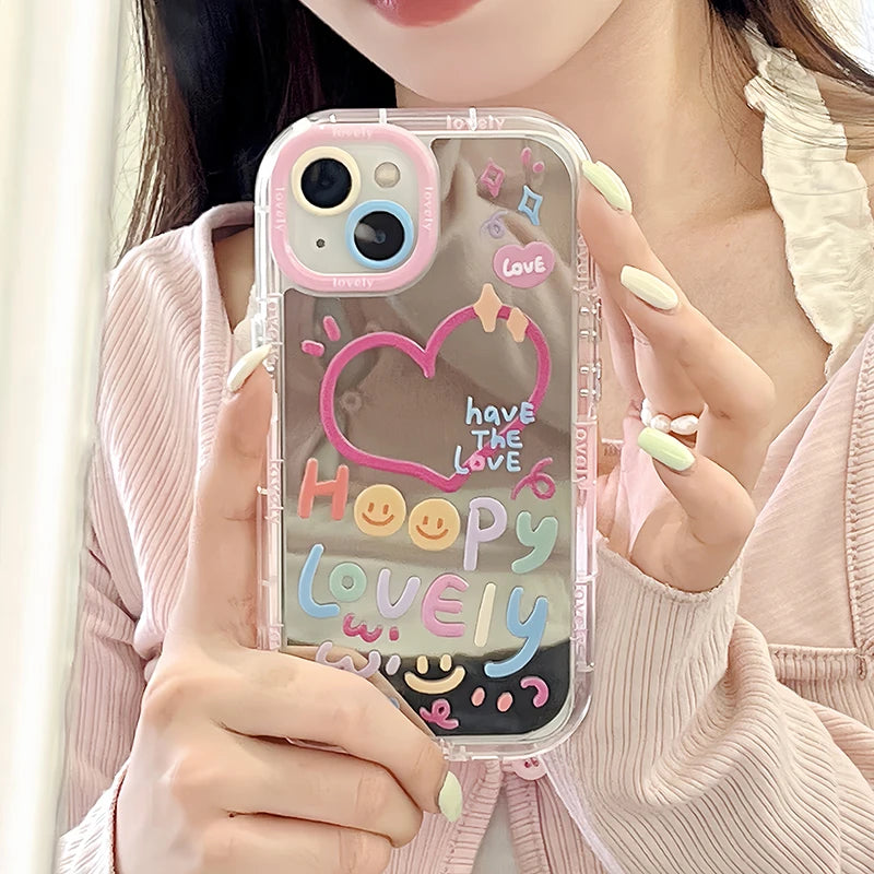 Lovely Girl Heart Mirror Phone Case For iPhone Shockproof Back Cover