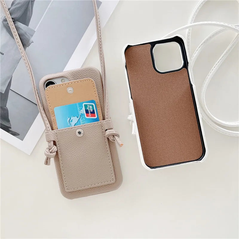 Personalized Gold Silver Letters Leather PU Card Holder Lanyard Hard Case For iPhone 14 13 12 11 15 Pro Max XS XR 16  Plus Cover