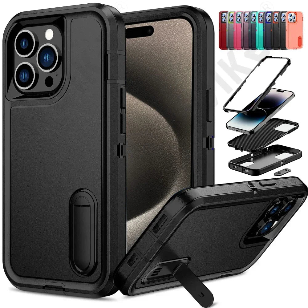 Heavy Duty Drop-Proof Scratch-Resistant 3-Layer Military-Spec iPhone Case – with Stand, Sliding Camera Design, Anti-Fingerprint & Dustproof