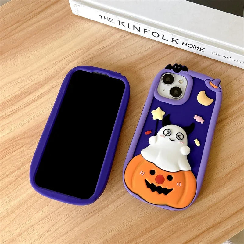 iPhone Case Halloween 3D Pumpkin Ghost Phone Case Cover for iPhone 11 12 13 14 15 Pro Max Shockproof Case