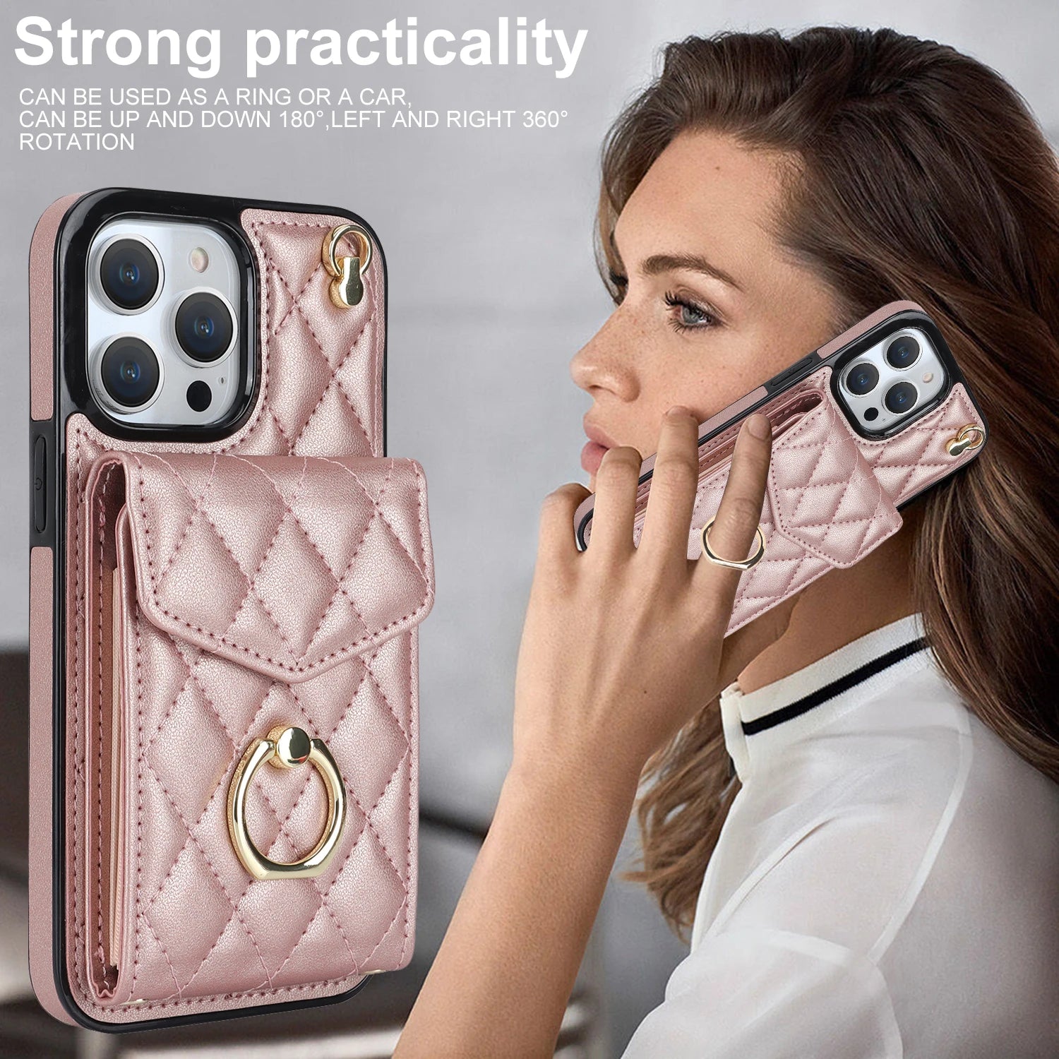 Luxury Leather Wallet Crossbody Phone Case for iPhone Multi Card Slot Lanyard Ring Holder Cover