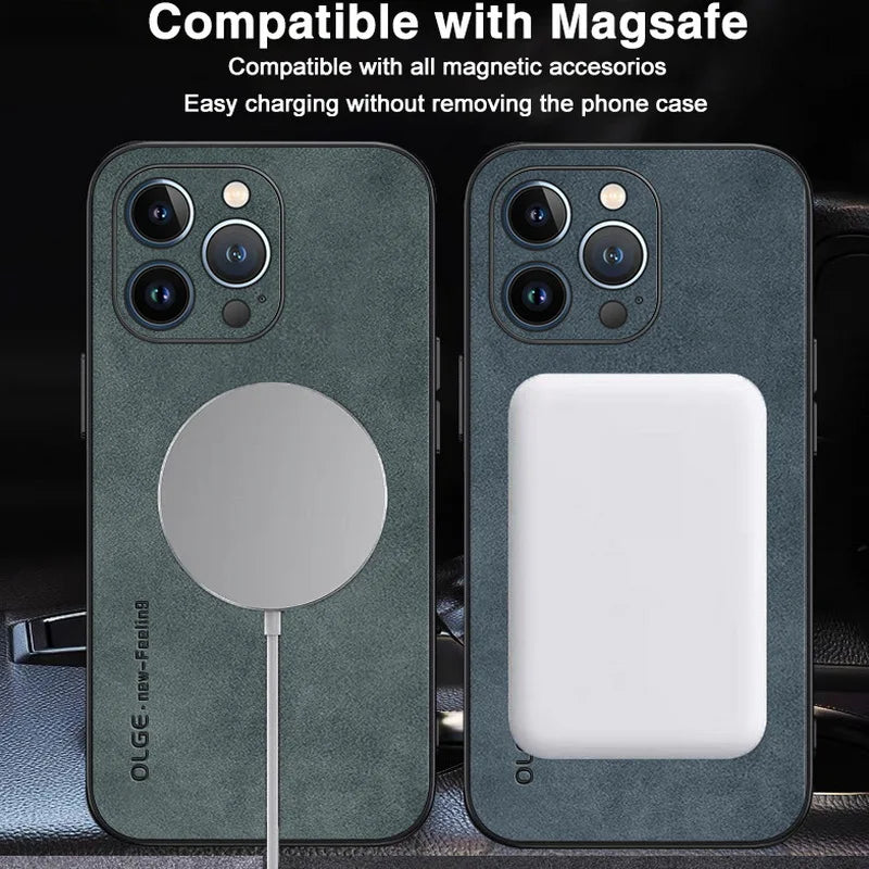 Magsafe Leather Case For iPhone 16 Wireless Charge Shockproof Cover