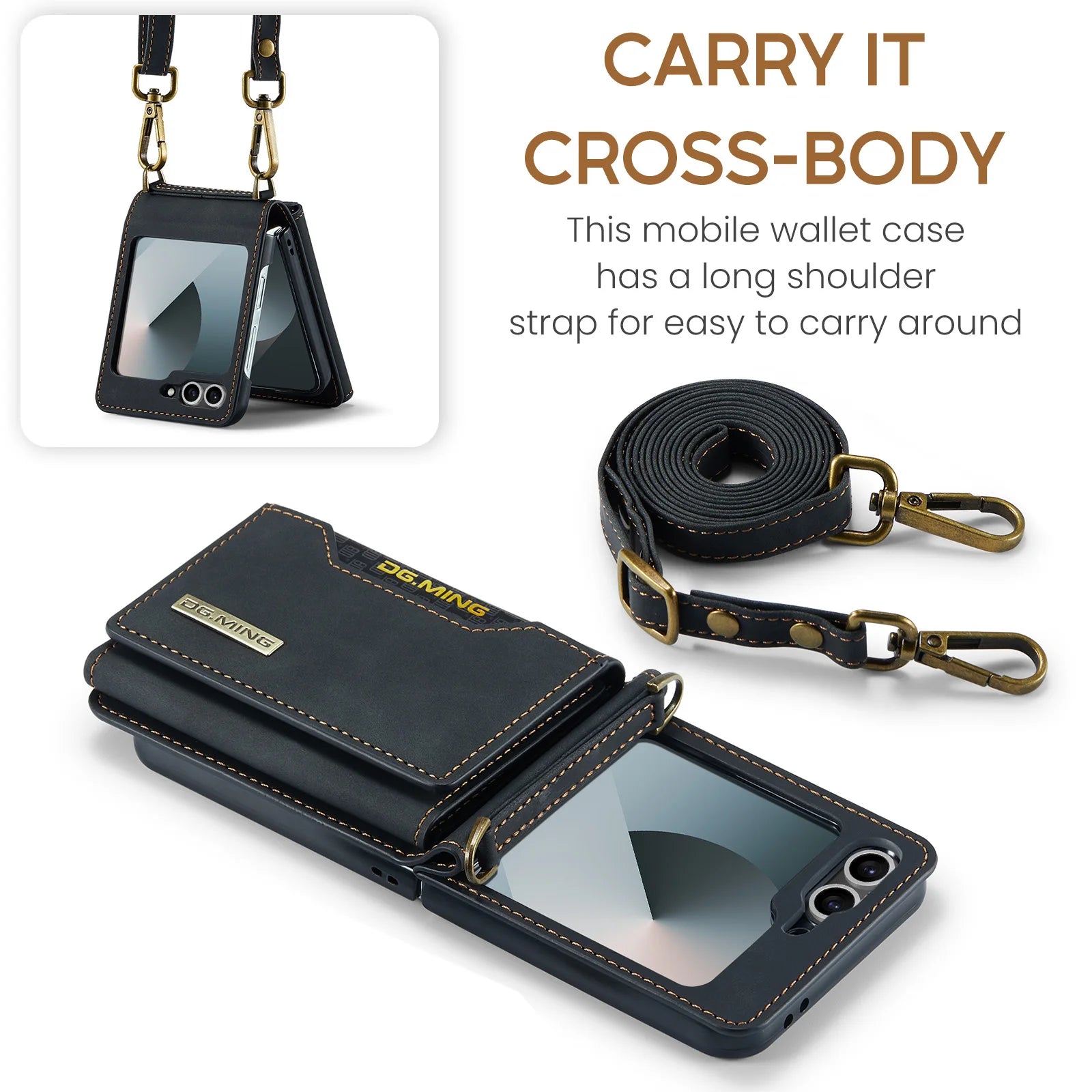 Wireless Charging Long Shoulder Strap Luxury Stand Leather Case Magnetic Phone Case For Samsung Galaxy Z Flip