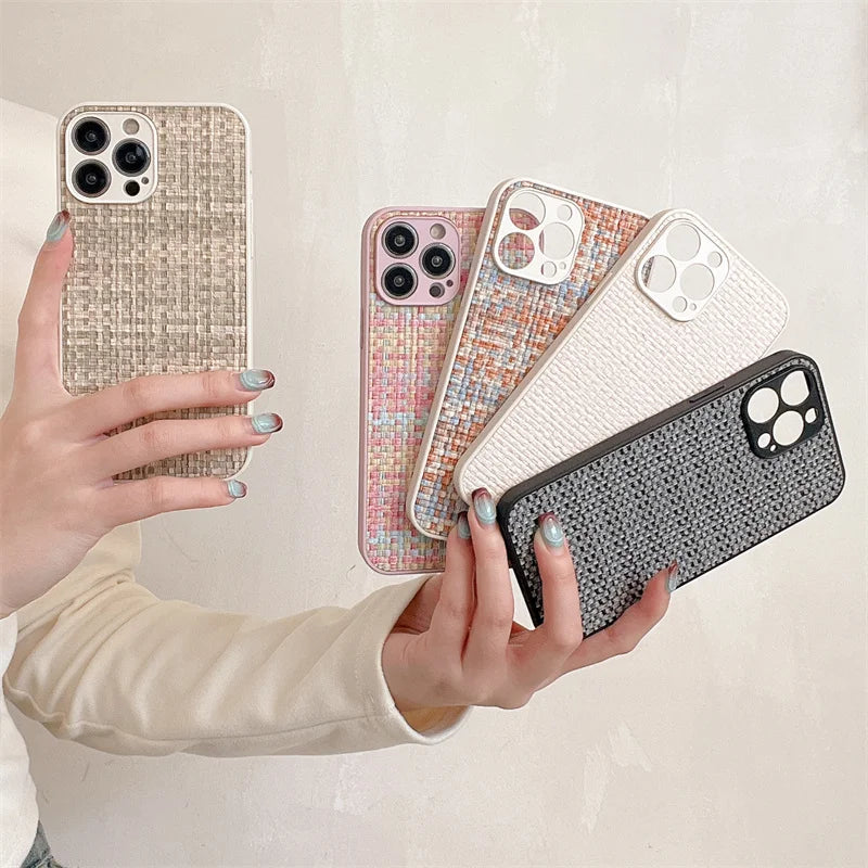 Grid Cloth Woven Phone Case For iPhone Soft Cover