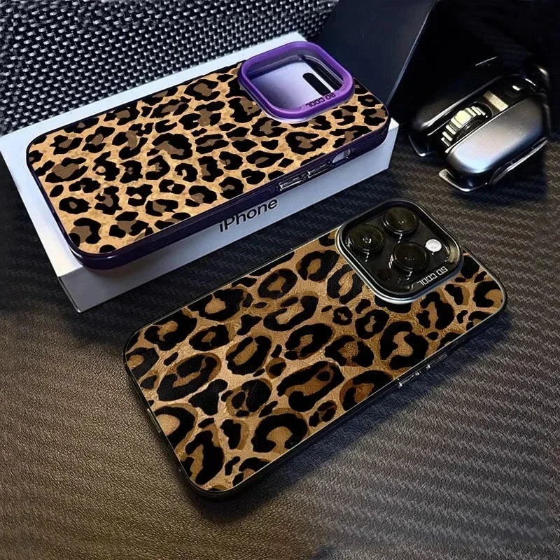 Brown Leopard Electroplate Silver Phone Case For iPhone