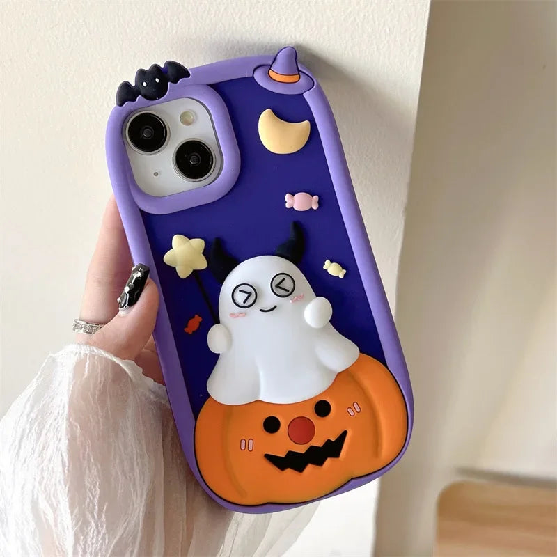 Silicone Case- Halloween 3D Pumpkin Ghost -for iPhone- Shockproof Case Cover