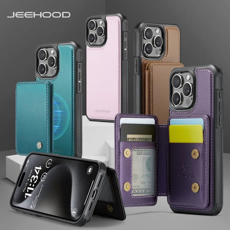 2 in 1 Detachable Magnetic Phone Case for iPhone Leather Wallet with Card Holder Cover