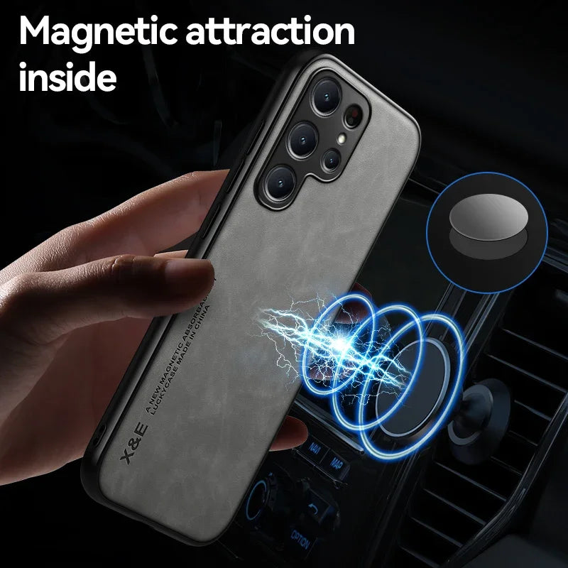 Magnetic Leather Case for Samsung Galaxy S Series Car Magnet Full Cover Coque