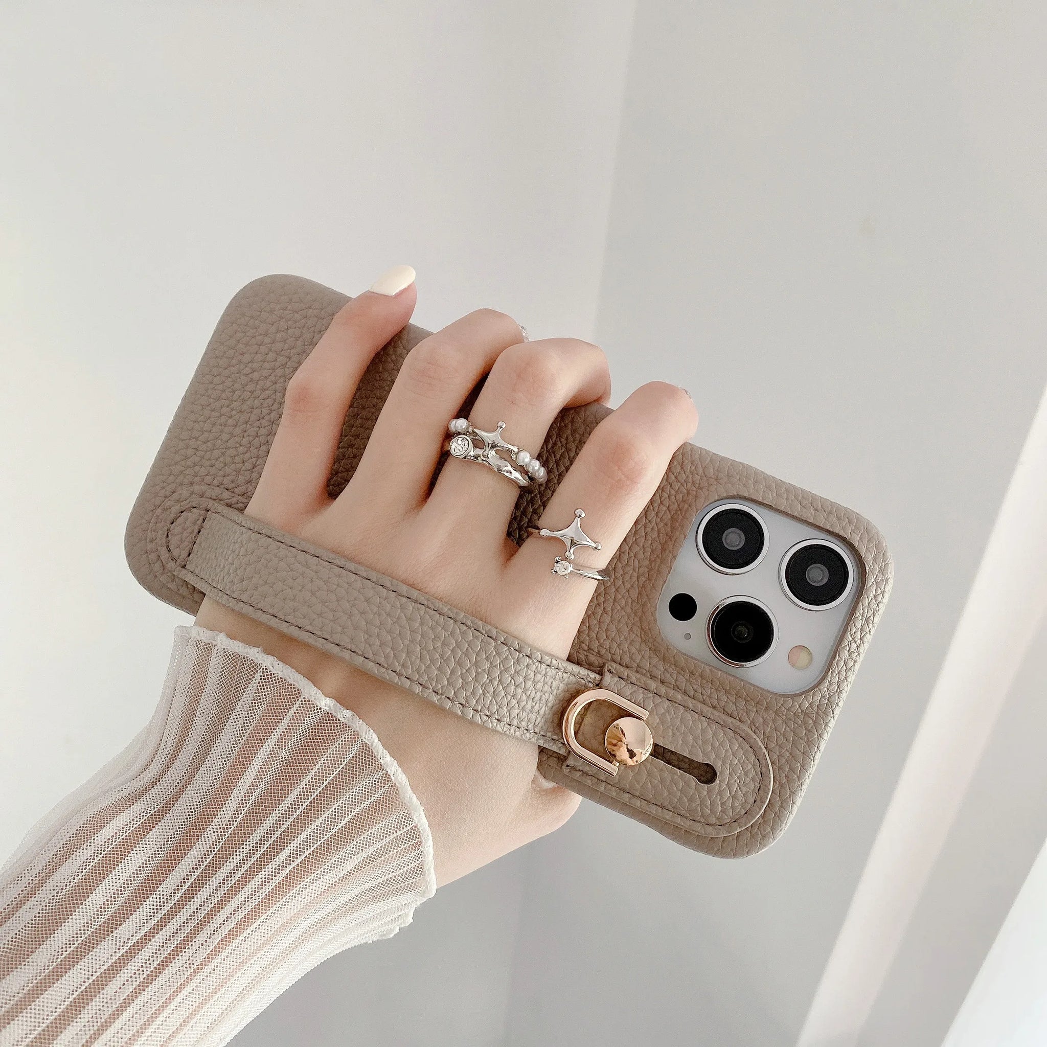 Lichee Pattern Wrist Strap Leather Case For iPhone Cover