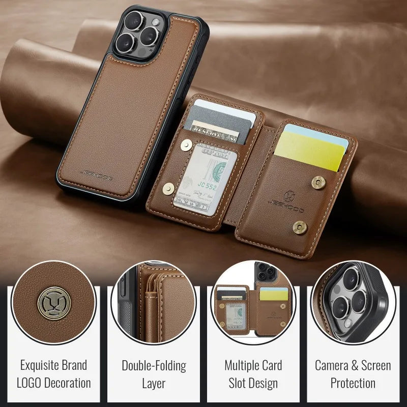 2 in 1 Detachable Magnetic Phone Case for iPhone Leather Wallet with Card Holder Cover