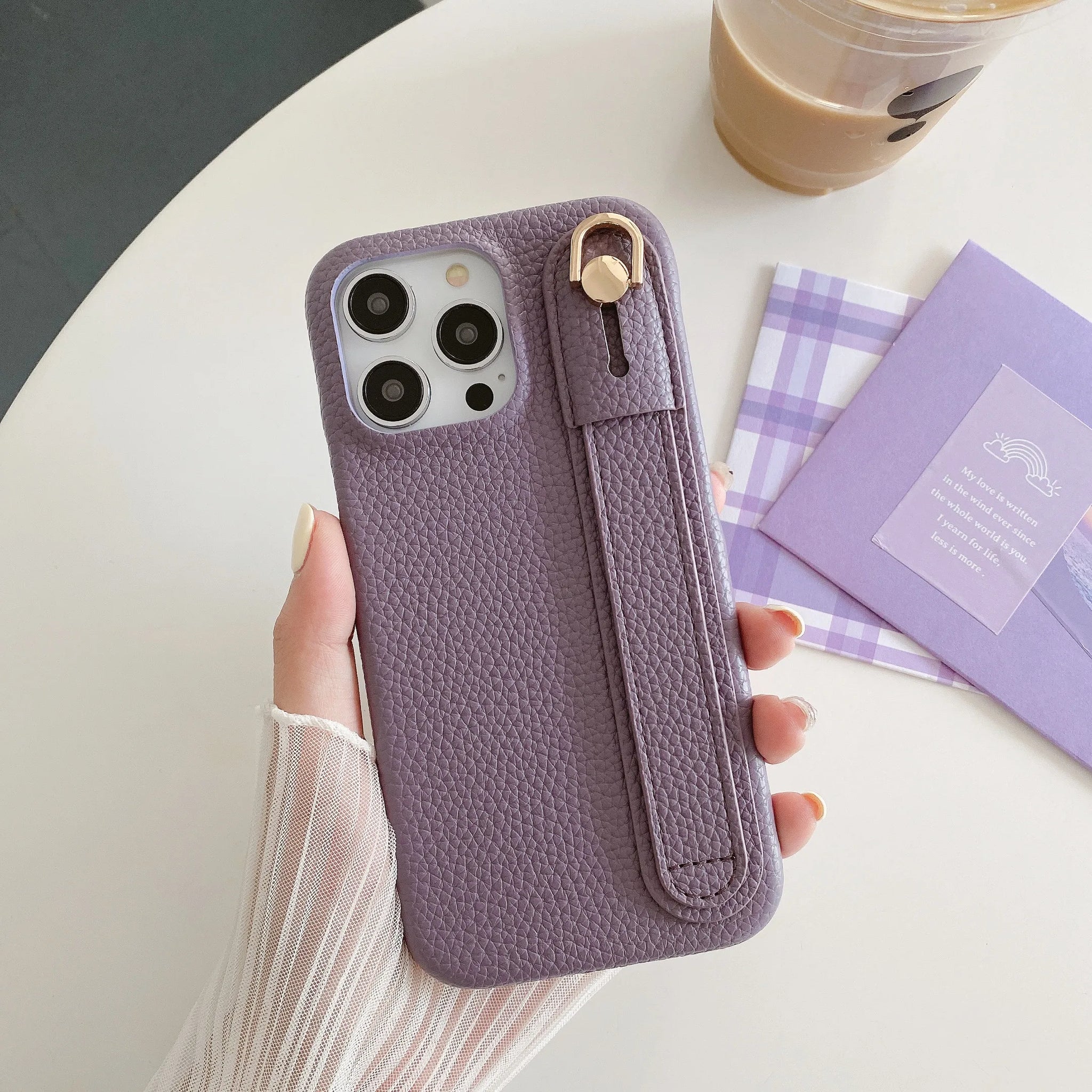 Lichee Pattern Wrist Strap Leather Case For iPhone Cover