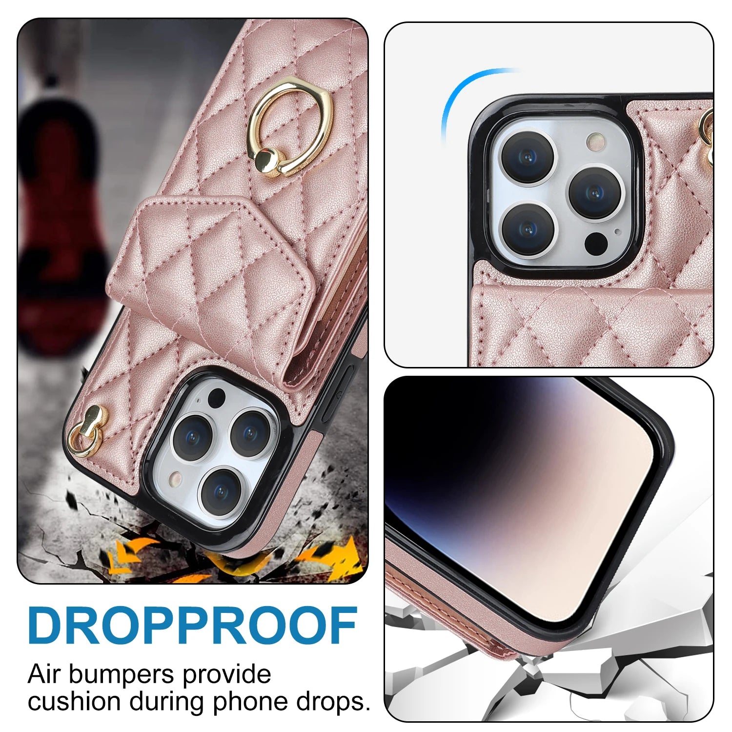 Luxury Leather Wallet Crossbody Phone Case for iPhone Multi Card Slot Lanyard Ring Holder Cover